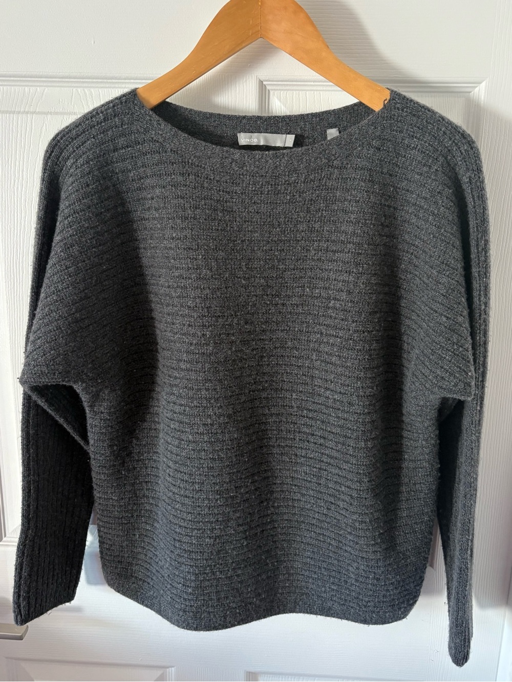 Vince Charcoal Gray Ribbed Boatneck Dolman Sweater Boxy Size S Cashmere/ Wool